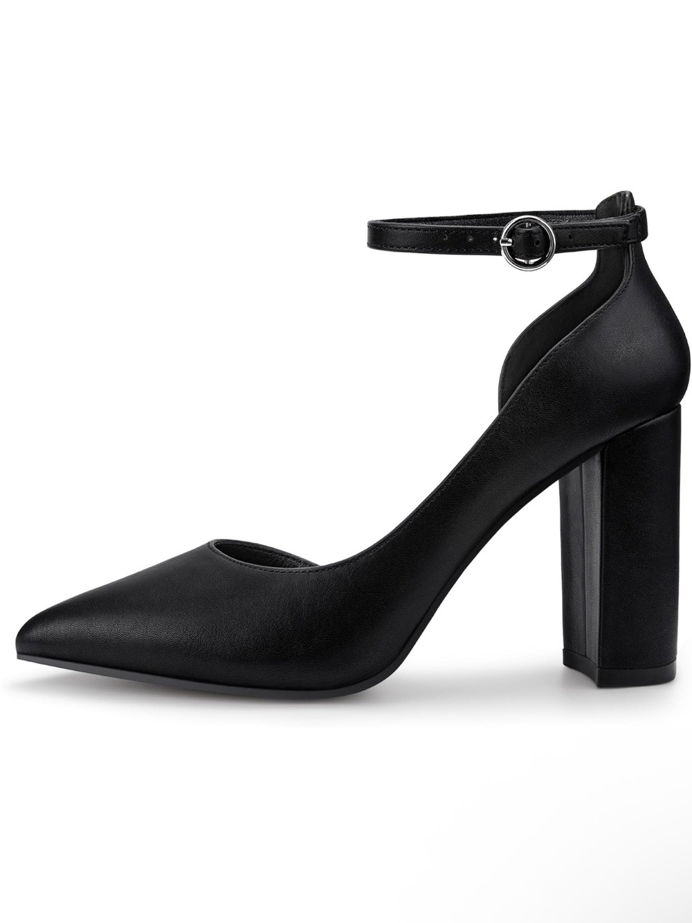 Classic Black Ankle-Strap Block Heel Pump (box has no lid)